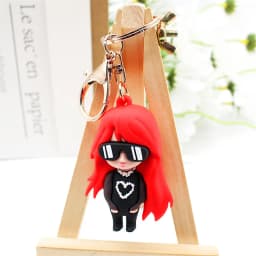 Fashion 3D Cute Bad Bunny Heart Keychain Keyring For Women Men Rubber Car Keychain Keyfob Trinket Bag Pendant Accessories