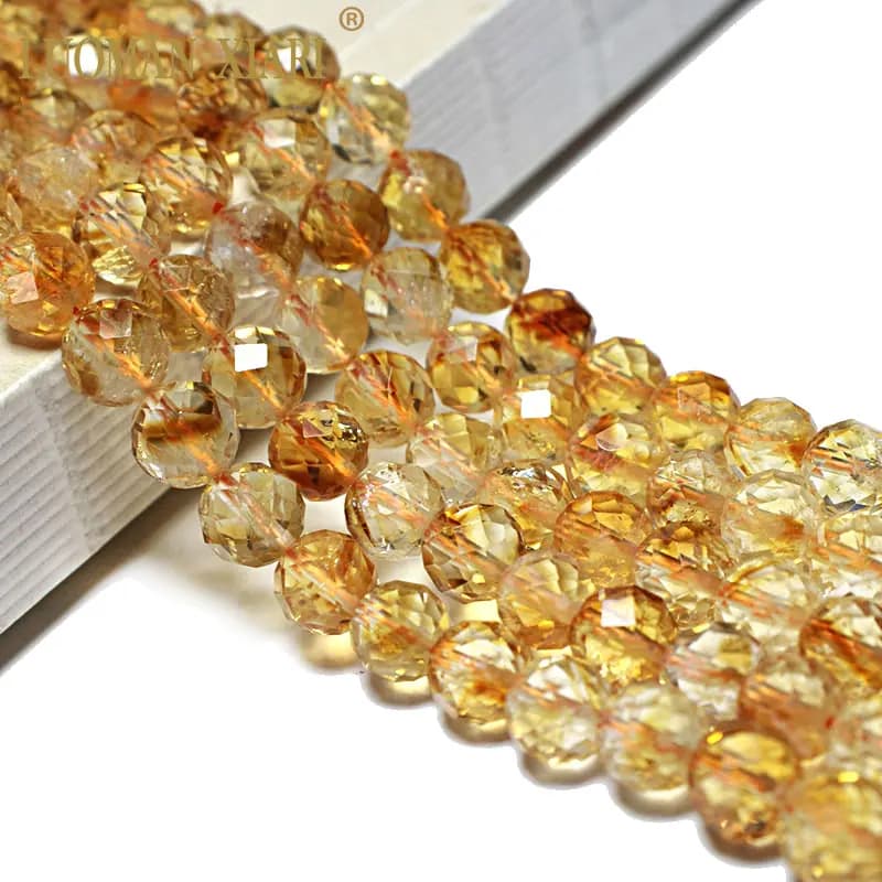 Fine 100% Natural Stone Faceted Citrine Yellow Round Gemstone Spacer Beads For Jewelry Making DIY Bracelet Necklace 6/8/10MM
