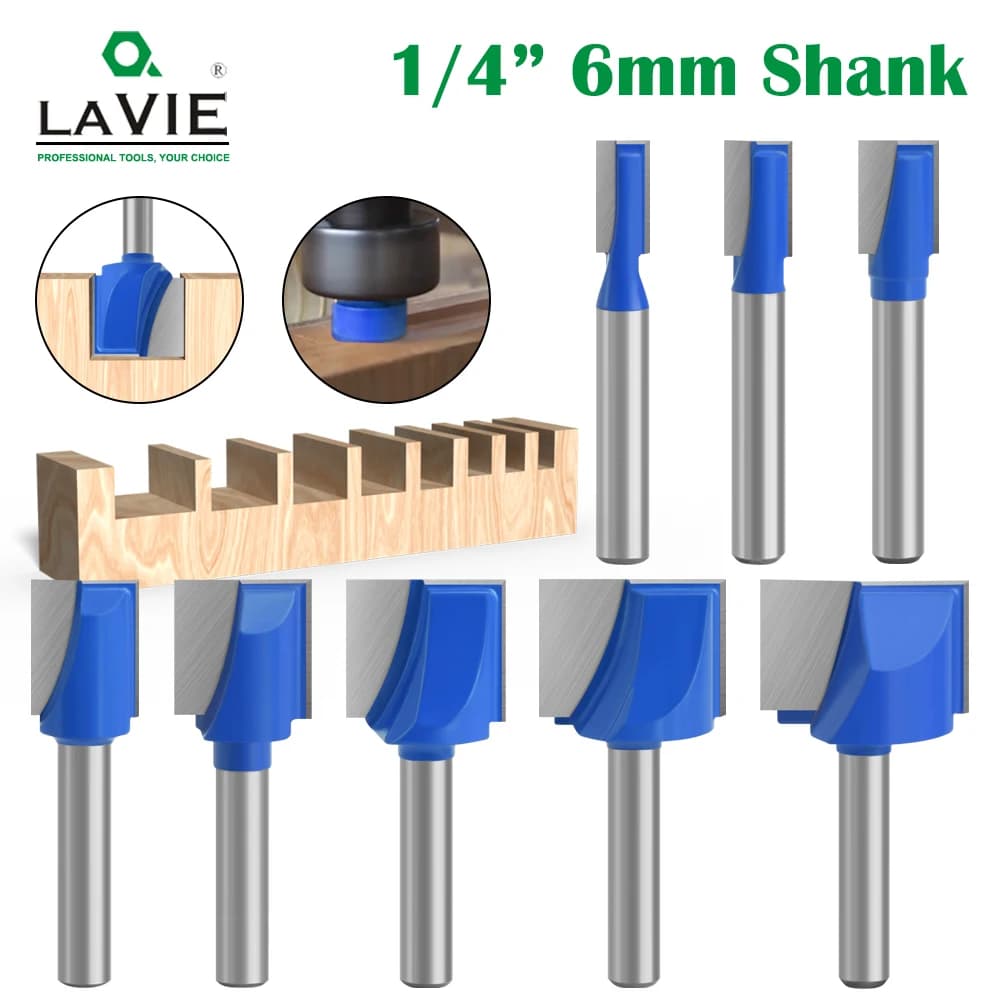 LAVIE 1pc 6mm 1/4 Shank Cleaning Bottom Bit Straight Router Bit Set Clean Milling Cutter Woodworking Power Machine MC0603