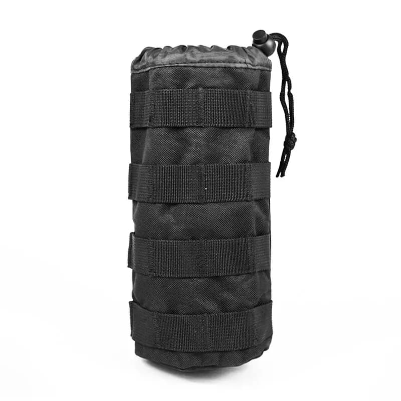 Black Tactical Water Bottle Bag Multi-Function Outdoor Nylon Hole Design with Adjustable Drawstring for Molly System And Gear At