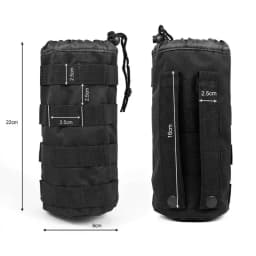 Black Tactical Water Bottle Bag Multi-Function Outdoor Nylon Hole Design with Adjustable Drawstring for Molly System And Gear At