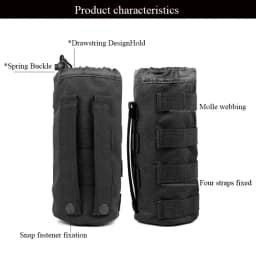Black Tactical Water Bottle Bag Multi-Function Outdoor Nylon Hole Design with Adjustable Drawstring for Molly System And Gear At