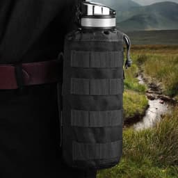Black Tactical Water Bottle Bag Multi-Function Outdoor Nylon Hole Design with Adjustable Drawstring for Molly System And Gear At
