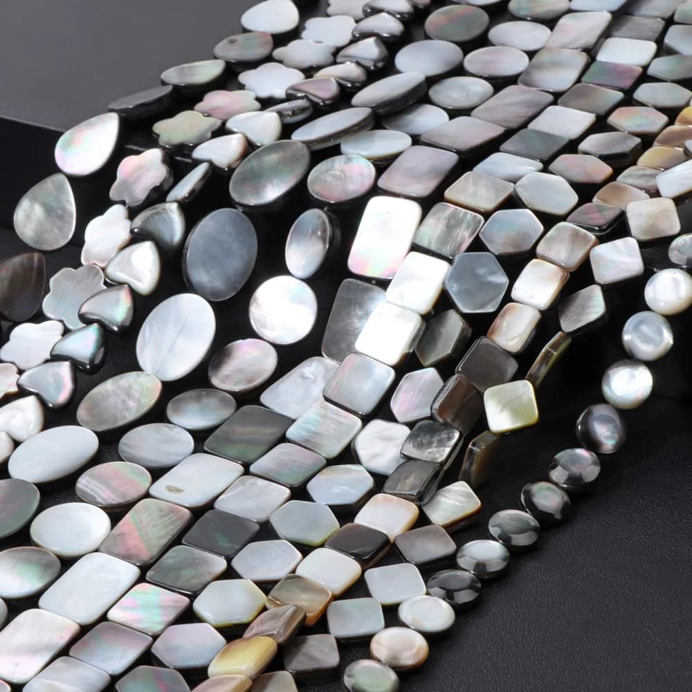 Natural Gray Black Shell Beads Round Square Mother of Pearl Shell Beads for Jewelry Making DIY Charm Necklace Bracelet Earrings