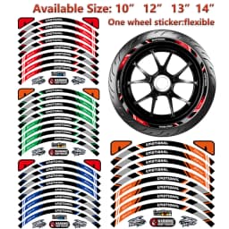 8PCS 10in 12in 13in 14 in Universal Motorcycle Wheel Tire Stickers Reflective Rim Tape Motorbike Bicycle Decals (for one wheel)