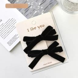 2PC Korean Style Velvet Bow Hairpin Set Solid Color Simple Hairgrip for Girls & Women Vintage Hair Clips Accessory