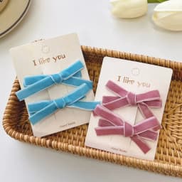 2PC Korean Style Velvet Bow Hairpin Set Solid Color Simple Hairgrip for Girls & Women Vintage Hair Clips Accessory