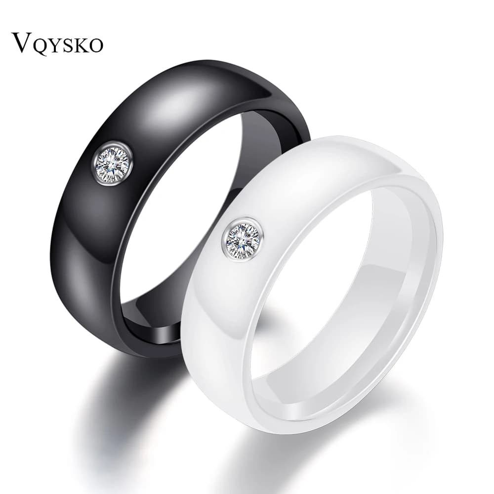 Fashion Men Women Black White Colorful Ring Ceramic Ring For Women With Crystal Wedding Band Ring Width 6mm Size 6-10