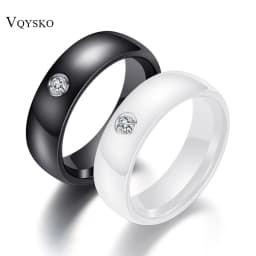 Fashion Men Women Black White Colorful Ring Ceramic Ring For Women With Crystal Wedding Band Ring Width 6mm Size 6-10