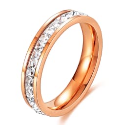 VQYSKO Square Zircon Stainless Steel Ring White Zircon Engagement Party Accessories Geometric Couple Custom Ring