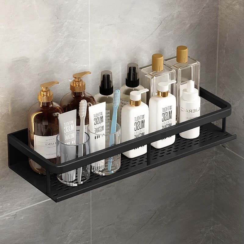 Black Space Aluminum Toilet Rack Wall-mounted Bathroom Shelves Changing Basket Set For Kitchen Accessories