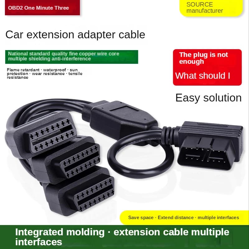 L Head 16 Pin OBD is one point two Splitter Cable Wire Extension Cords Male to Triple Female Connector with Switch For Multiple