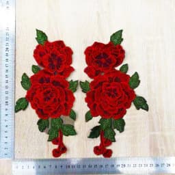 1 Pair Red Embroidery Rose Flower Sew On Patch Dress Hat Bag Jeans Applique Crafts Clothing Accessories 23*12CM
