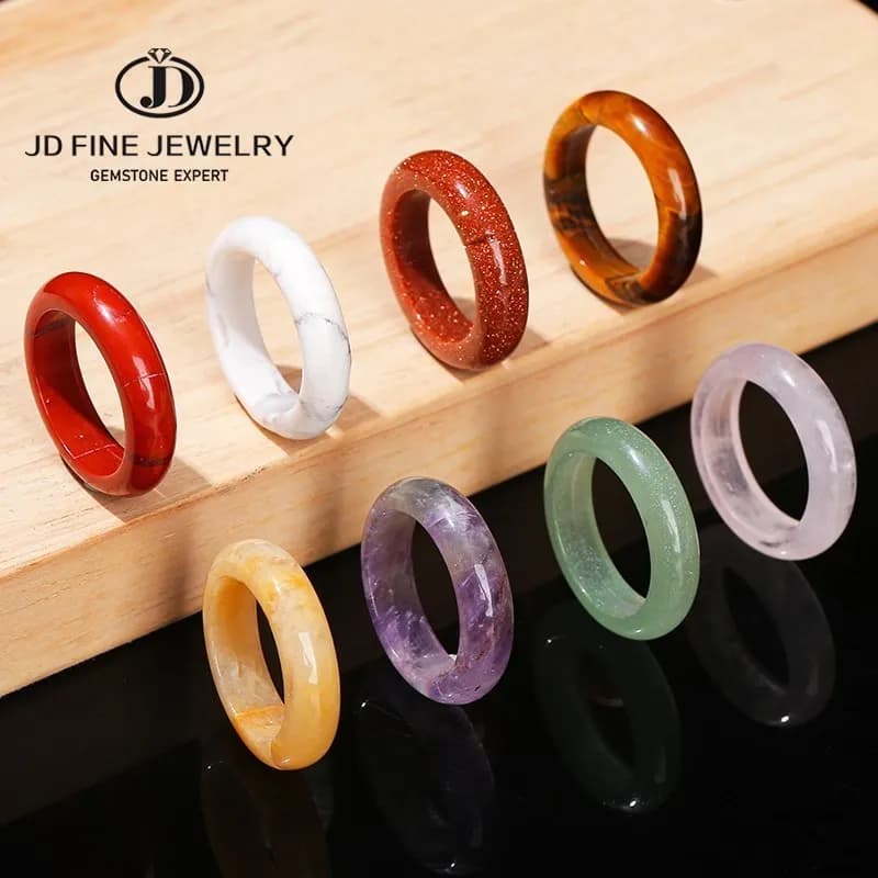 JD Natural Healing Crystal Band Rings Amethyst Agate Jasper Dainty Finger Solid Ring Women Men Fashion Minimalist Jewelry Gifts