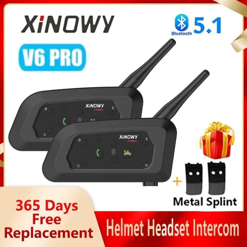XINOWY V6 PRO Motorcycle Helmet Bluetooth Intercom Headset 800M Interphone Communicator for 6 Riders Music Player Waterproof