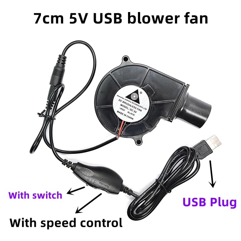 New 7530 7cm 5V USB Portable BBQ Fan for Picnic Camping Air Turbo Blower with Speed ​​Adjustment