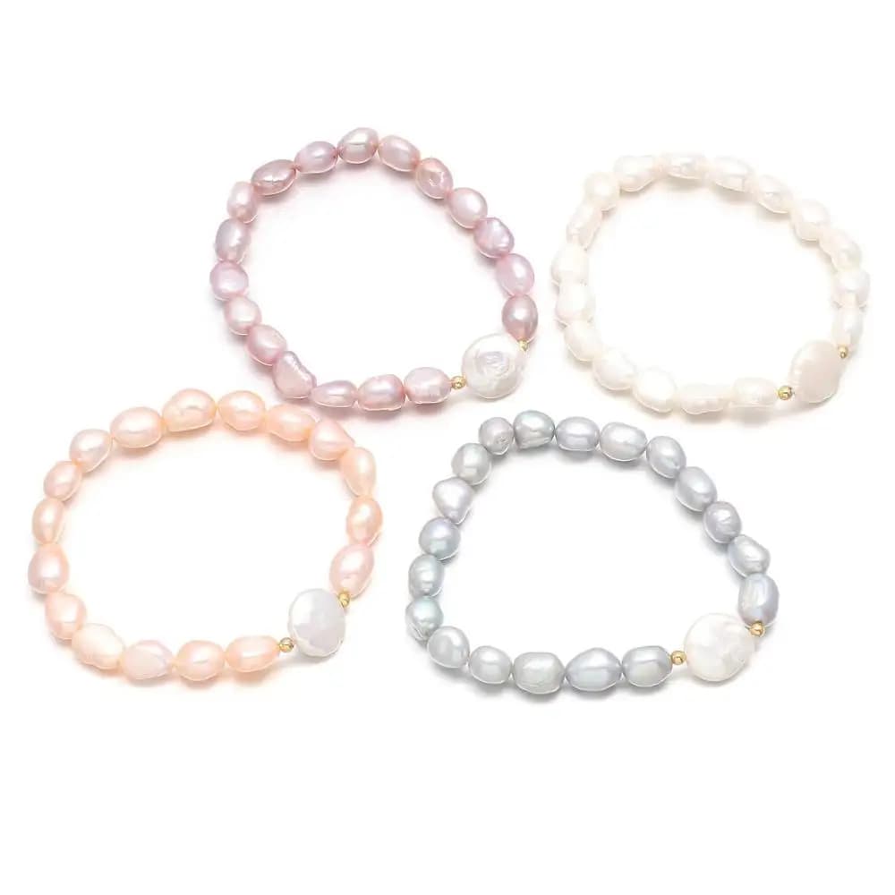 Natural Irregular Freshwater Rice Pearl White Purple Pink Bracelets Charm Elegant Party Jewelry Accessories Gift