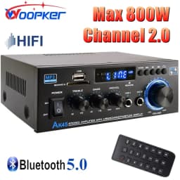 Woopker HiFi Digital Amplifier AK45 Bluetooth MP3 Channel 2.0 Sound AMP Support 90V-240V for Home Car MAX 400W*2
