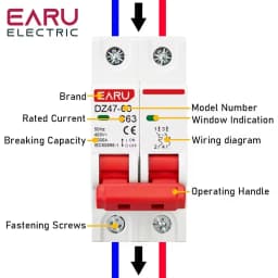 1P 2P 3P 4P DZ47 3A-125A AC 230V 400V C Type Mini Circuit Breaker MCB Short Overload Protector Din Rail Mount Breaking Capacity