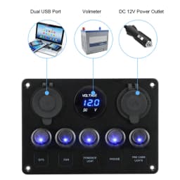 12V 24V 5 Button LED Switch Panel Light Toggle USB Chargers 3.0 Volt Gauge For Car Marine Boat Truck Trailer Caravan Accessories