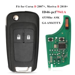 jingyuqin G4-AM433TX 433Mhz ID46-PCF7941 Car Remote Key Fob for Opel/Vauxhall Corsa D 2007+2012 Meriva B 2010+2014 Flip Control