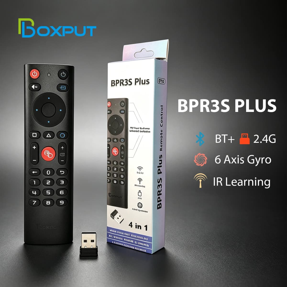 BOXPUT BPR3S Plus Air Mouse Voice Control Dual‑Mode Bluetooth 5.0 2.4GHz IR Learning 6‑Axis Gyro Remote Control Android TV Box
