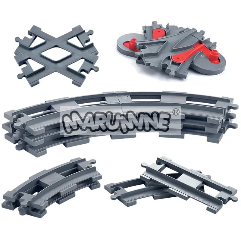 Marumine MOC Block Train Straight Curved Track Crossover Parts Railway Switch Big Size Building Bricks City View Accessories