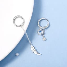 VENTFILLE 925 Sterling Silver Asymmetric Feather Earrings White Moonstone Pendant Earrings Ladies Gifts Handmade Jewelry