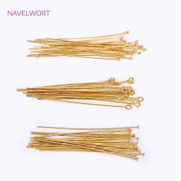 50pcs/Lot Brass Ball Head/Flat Head/Eye Head Pins Supplies For Jewelry 18K Gold Plated Pins DIY Beading Accessories Wholesale