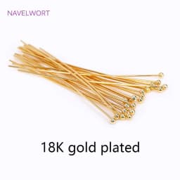 50pcs/Lot Brass Ball Head/Flat Head/Eye Head Pins Supplies For Jewelry 18K Gold Plated Pins DIY Beading Accessories Wholesale