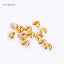 18K Gold Plated Open Crimp Beads Covers Brass Stripe Crimp End Beads Stopper DIY Handmade Crafts Accessories For Jewelry