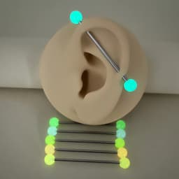 6pcs Luminous Acrylic Cartilage Earrings Piercing Industrial Barbell Long Ear Stud Ring Bar Tragus Helix Women Body Jewelry 14G