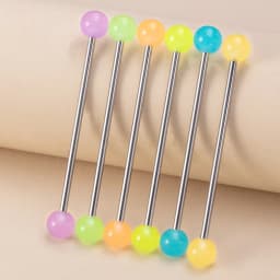 6pcs Luminous Acrylic Cartilage Earrings Piercing Industrial Barbell Long Ear Stud Ring Bar Tragus Helix Women Body Jewelry 14G