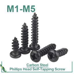 100 Pcs/Lot M1 M1.2 M1.4 M1.5 M1.7 M2 M2.3 M2.6 M3 M3.5 M4 M5 Black Carbon Steel Phillips Self-tapping Screws Cross Round Head