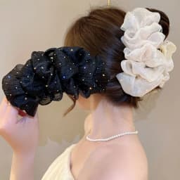 Summer Sweet Mesh Tulle Big Bow Hair Claw Clips for Women Solid Colours Elegant Bowknot Ponytail Clip New Headdress Accessories