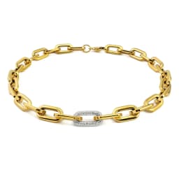 316L Stainless Steel Women Men Gold Silver Color Heavy Thick Big Links Chain Necklace with Bling Crystals Punk Necklace Jewelry