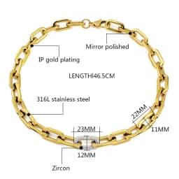 316L Stainless Steel Women Men Gold Silver Color Heavy Thick Big Links Chain Necklace with Bling Crystals Punk Necklace Jewelry