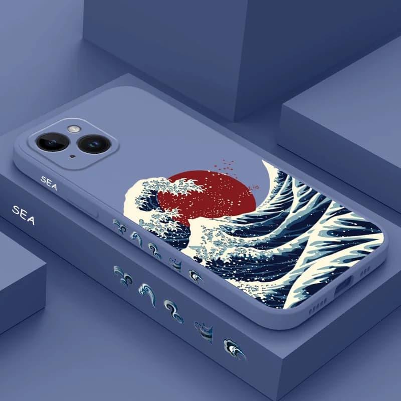 Red Sun Sea Waves Phone Case For iPhone 17 Air 16 16E 15 14 13 12 11 Pro Max Mini X XR XS 8 7 Plus 6 6S Plus Cover