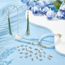 20Pcs 18K Gold Plated Brass Crimp End Caps with Loop Tube Barrel Chains Ends Cap for Diy Leather Cords Bracelet Jewelry Making