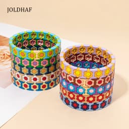 New Design Colorful Flower Charms Bangle For Women Handmade Bohemian Elastic Flower Bracelets Metal Beads Jewelry