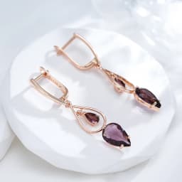 Kinel Hot Purple Natural Zircon Long Drop Earrings for Women Fashion 585 Rose Gold Water Drop Accessories Wedding Daily Jewelry