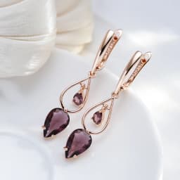 Kinel Hot Purple Natural Zircon Long Drop Earrings for Women Fashion 585 Rose Gold Water Drop Accessories Wedding Daily Jewelry