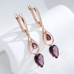 Kinel Hot Purple Natural Zircon Long Drop Earrings for Women Fashion 585 Rose Gold Water Drop Accessories Wedding Daily Jewelry
