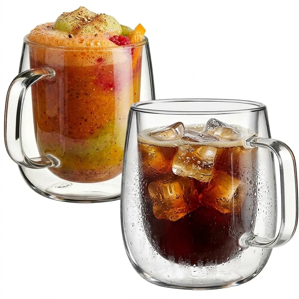 Double Wall High Borosilicate Glass Mug Heat Resistant Handle Coffee Milk Juice Water Cup Bar Drinkware Coffeeware Lover Gift
