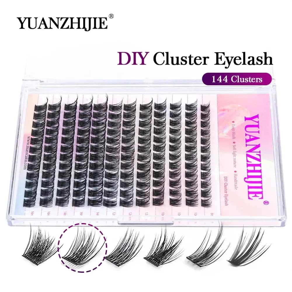 DIY 144 Cluster Lashes YUANZHIJIE Free Ship Segmented Beam Natural C/D Curl Individual Mink Eyelashes Makeup Supplies at Home