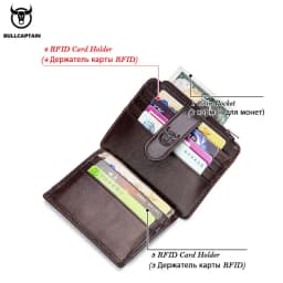 BULLCAPTAIN Genuine Leather RFID Blocking Zipper Card Holder Credit Cart Wallet Mini Slim Wallet Card & Id Holders Man Business