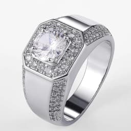 Huitan Luxury Silver Color Round Cubic Zircon Rings for Men Classic Wedding Ceremony Ring Dazzling Male Accessories Jewelry Hot