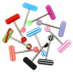 14G Acrylic Capsule Tongue Piercing Barbell Set Punk Luckly Dice Surgical Steel Bar Tongue Ring Stud for Women Men Pierc Jewelry