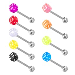 14G Acrylic Capsule Tongue Piercing Barbell Set Punk Luckly Dice Surgical Steel Bar Tongue Ring Stud for Women Men Pierc Jewelry