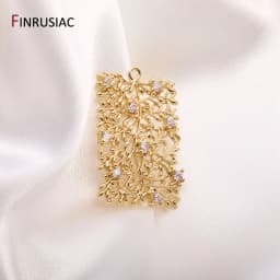 14K Gold Plated Brass Rectangular Tree of Life Charms Sparkling Zircon Earrings Pendants For Jewelry Making Supplies